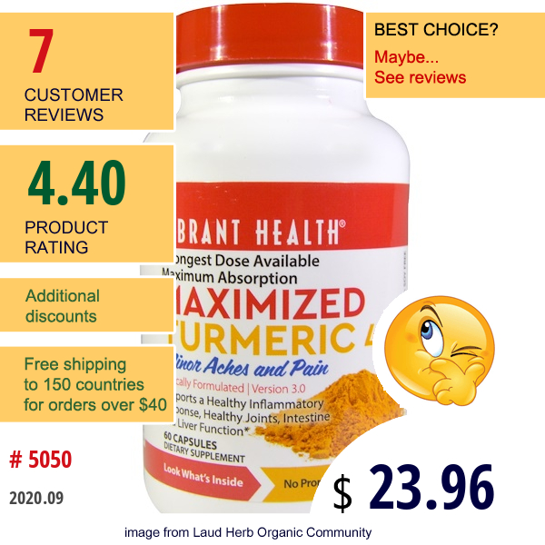 Vibrant Health, Maximized Turmeric 46X, Version 3.0, 60 Capsules  