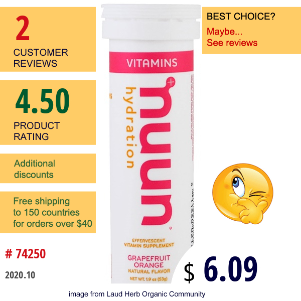 Nuun, Vitamins, Hydration, Grapefruit Orange, 12 Tablets  