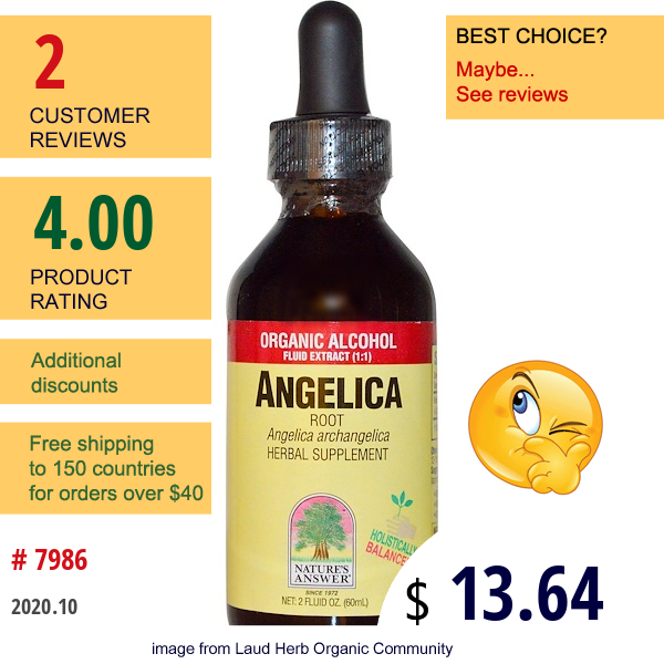 Nature'S Answer, Angelica Root, Organic Alcohol, 2 Fl Oz (60 Ml)  