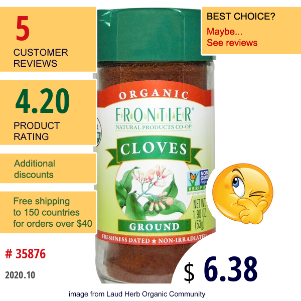 Frontier Natural Products, Organic Cloves, Ground, 1.90 Oz (53 G)  