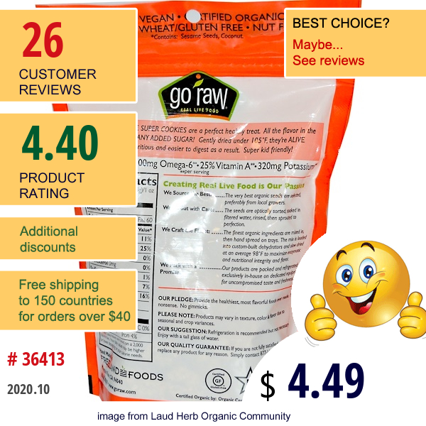 Go Raw, Organic Super Cookies, Carrot Cake, 3 Oz (85 G) Go Raw, Organic Super Cookies, Carrot Cake, 3 Oz (85 G)