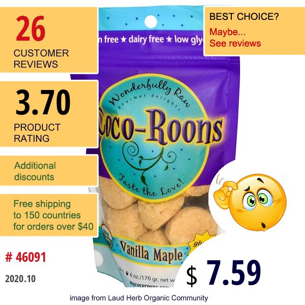 Sejoyia, Coco-Roons, Vanilla Maple, 8 Count, 6 Oz (170 G) Sejoyia, Coco-Roons, Vanilla Maple, 8 Count, 6 Oz (170 G)