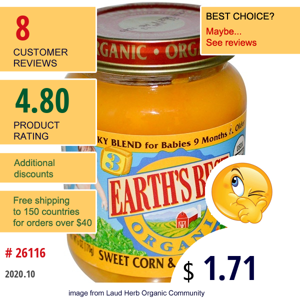 Earth'S Best, Sweet Corn & Carrot Medley, 6 Oz (170 G)  