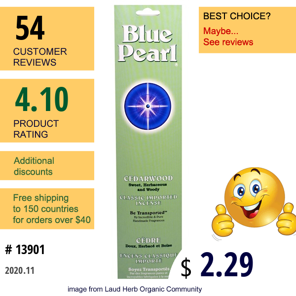 Blue Pearl, Classic Imported Incense, Cedarwood, 0.7 Oz (20 G)  