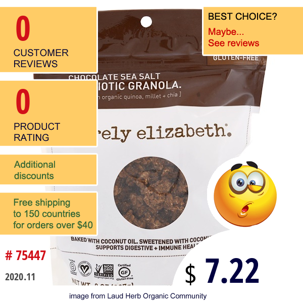 Purely Elizabeth, Probiotic Granola, Chocolate Sea Salt, 8 Oz (227 G)  