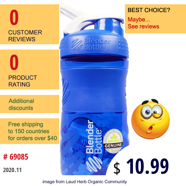 Blender Bottle, Sport Mixer Blender Bottle, Grip Tritan, Blue, 20 Oz Blender Bottle, Sport Mixer Blender Bottle, Grip Tritan, Blue, 20 Oz
