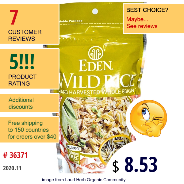 Eden Foods, Wild Rice, 7 Oz (198 G)  