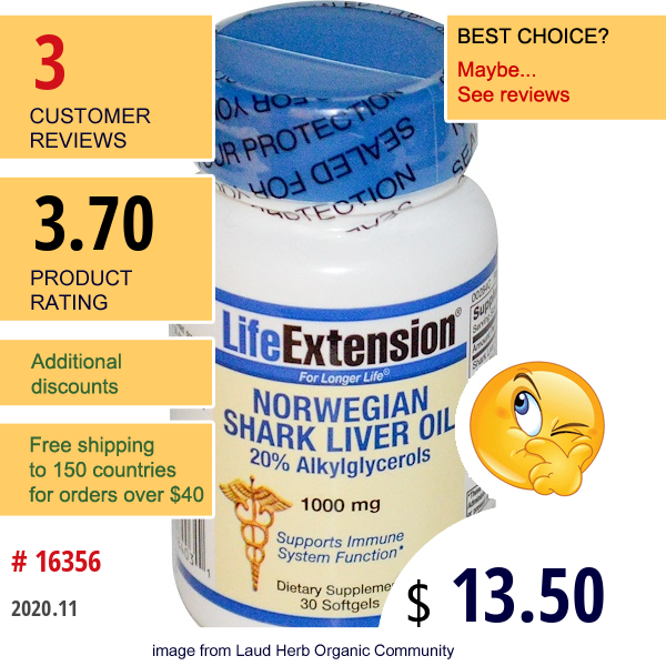 Life Extension, Norwegian Shark Liver Oil, 1000 Mg, 30 Softgels  