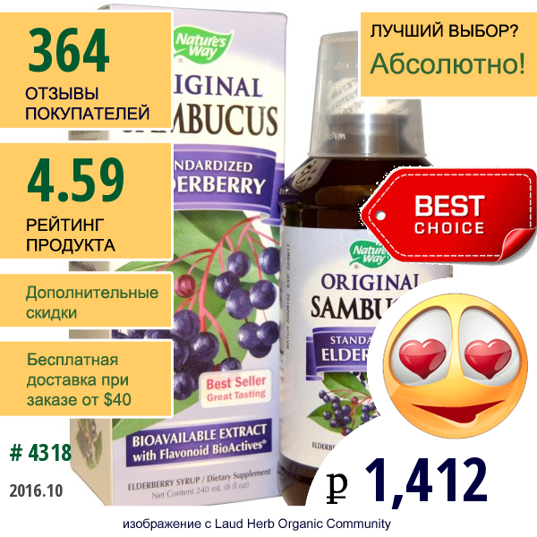 Natures Way, Original Sambucus, Стандартизированный Экстракт Бузины, 8 Жидких Унций (240 Мл)