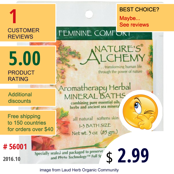 Natures Alchemy, Aromatherapy Herbal Mineral Baths Feminine Comfort, 3 Oz (85 G)