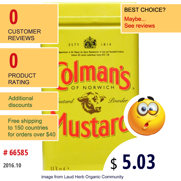 Colmans, Double Superfine Mustard Powder, 4 Oz (113 G)