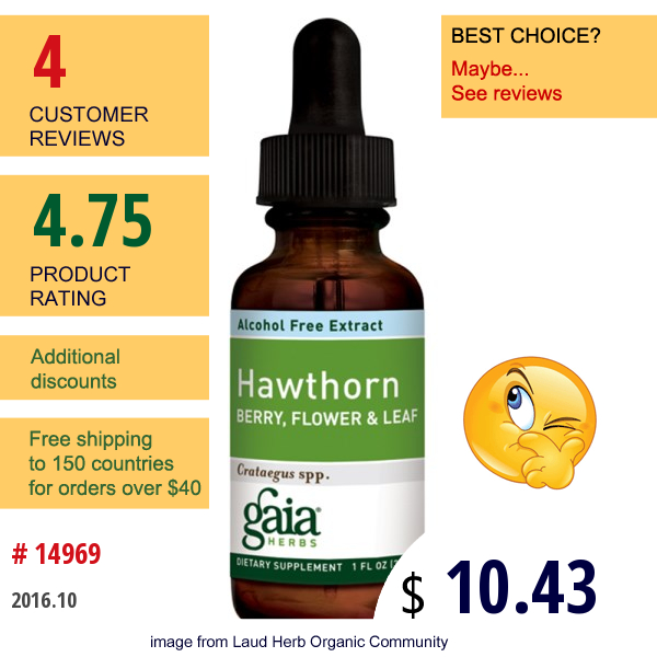Gaia Herbs, Hawthorn, Berry, Flower & Leaf, Alcohol-Free, 1 Fl Oz (30 Ml)