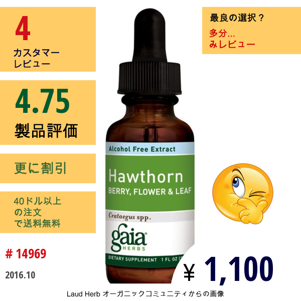 Gaia Herbs, サンザシ、実、花、 & 葉、アルコールフリー、1液量オンス (30 Ml)