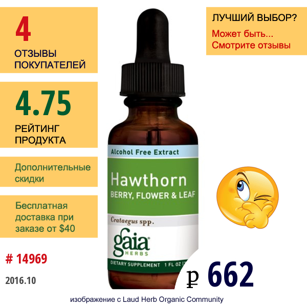 Gaia Herbs, Боярышник, Ягоды, Цветки И Листья, Без Спирта, 1 Жидкая Унция (30 Мл)