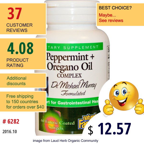 Natural Factors, Peppermint + Oregano Oil Complex, 60 Enteric Coated Softgels