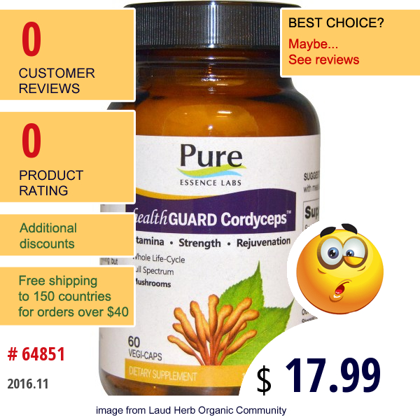 Pure Essence, Health Guard Cordyceps, 60 Vegi-Caps