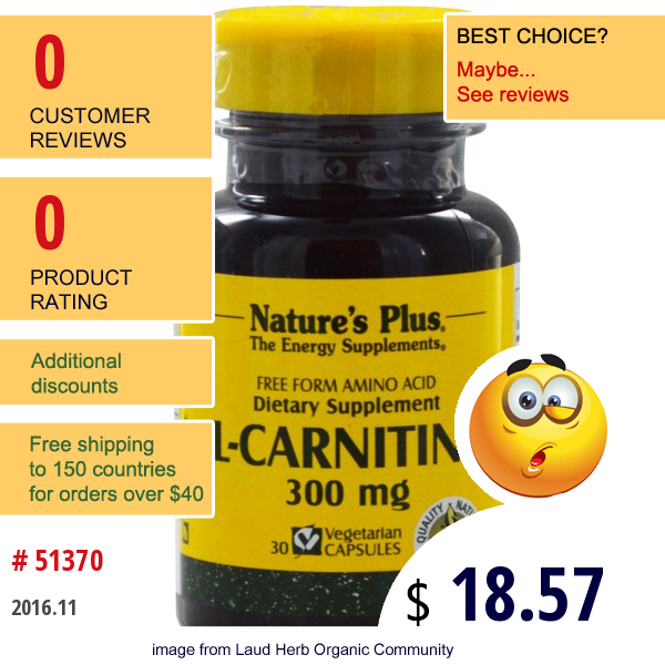 Natures Plus, L-Carnitine, 300 Mg, 30 Veggie Caps