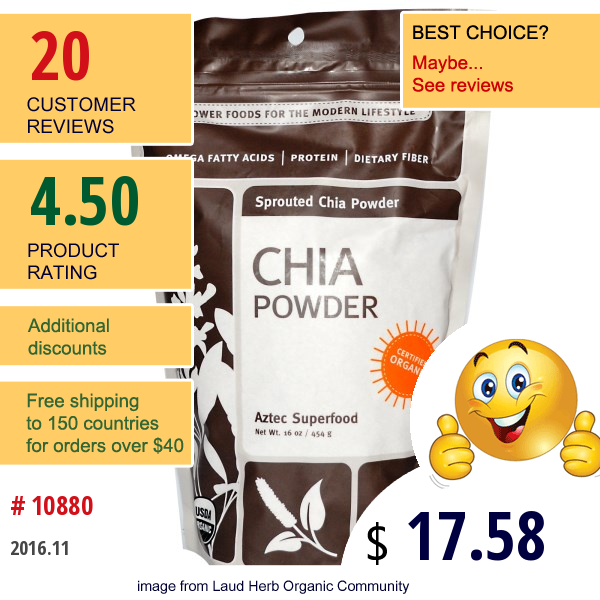 Navitas Naturals, Chia Powder, Sprouted Chia Powder, 16 Oz (454 G)  