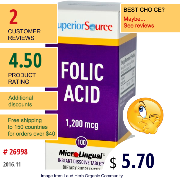 Superior Source, Folic Acid Microlingual, 1,200 Mcg,  100 Tablets