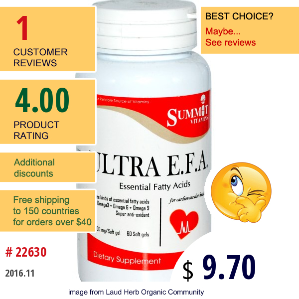 Summit Vitamins, Ultra E.f.a., 1000 Mg, 60 Softgels  