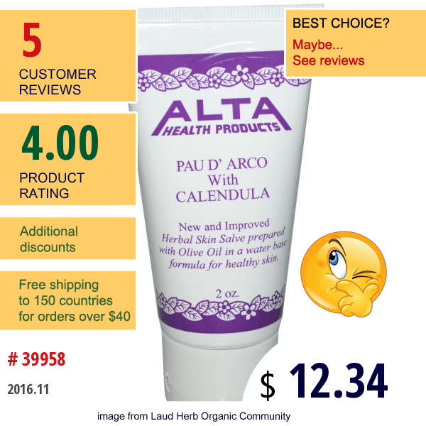 Alta Health, Herbal Skin Salve, Pau Darco With Calendula, 2 Oz  