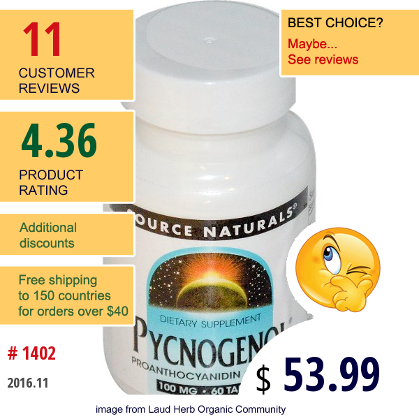 Source Naturals, Pycnogenol, 100 Mg, 60 Tablets