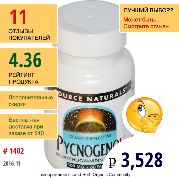 Source Naturals, Пикногенол, 100 Мг, 60 Таблеток