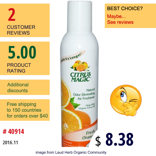 Citrus Magic, Natural Odor Eliminating Air Freshener, Fresh Orange, 7 Fl Oz (207 Ml)  