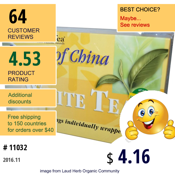 Uncle Lees Tea, Legends Of China, White Tea, 100 Tea Bags, 5.29 Oz (150 G)