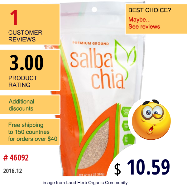 Salba Smart Natural Products, Salba Chia Seeds, Premium Ground, 6.4 Oz (180 G)