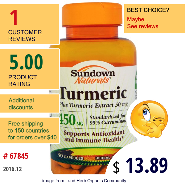 Sundown Naturals, Turmeric, 450 Mg, 90 Capsules