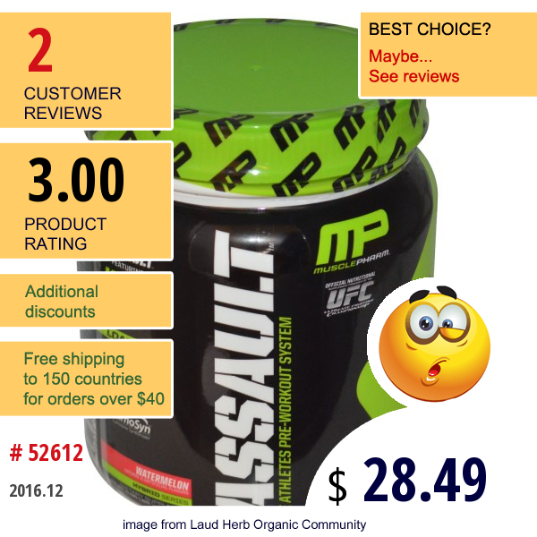 Muscle Pharm, Assault, Pre-Workout System, Watermelon, 0.96 Lbs (435 G)  