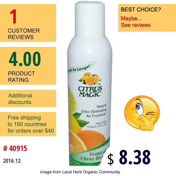 Citrus Magic, Natural Odor Eliminating Air Freshener, Tropical Citrus Blend, 7 Fl Oz (207 Ml)  