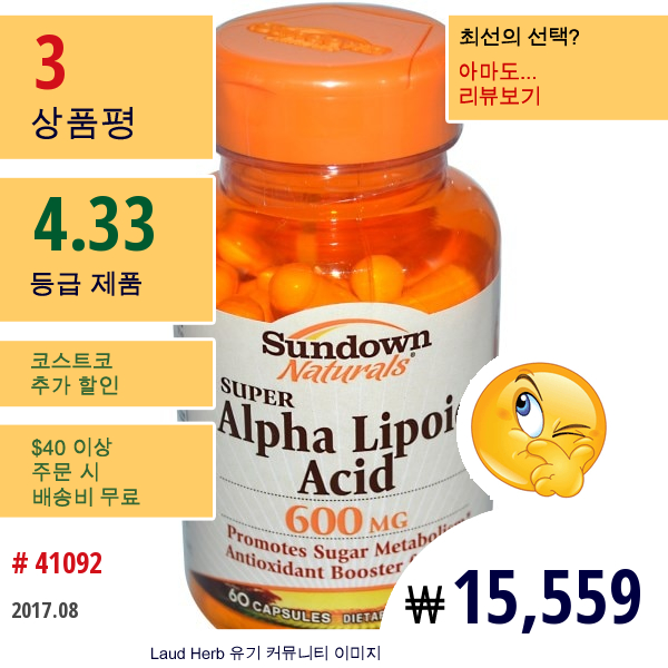 Sundown Naturals, 슈퍼 알파 리포산, 600 Mg, 60 캡슐