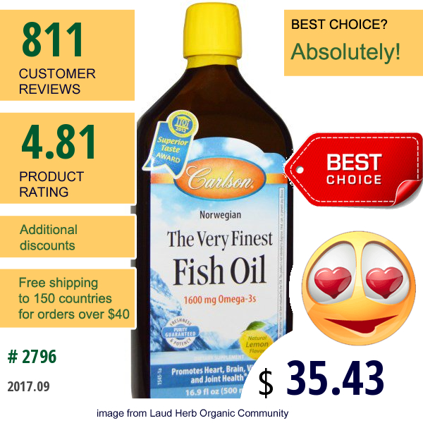 Carlson Labs, Norwegian, The Very Finest Fish Oil, Natural Lemon Flavor, 16.9 Fl Oz (500 Ml)