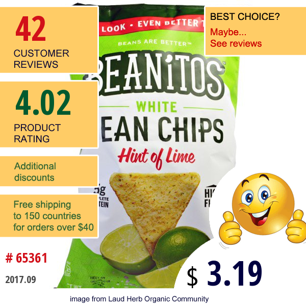 Beanitos, White Bean Chips, Hint Of Lime, 6 Oz (170 G)