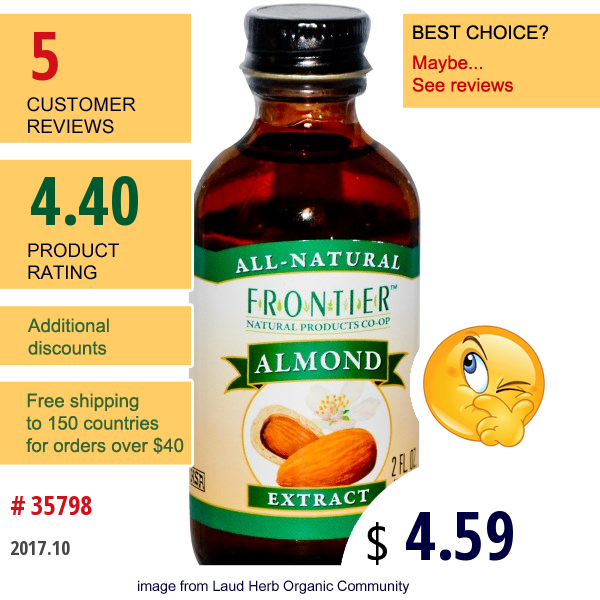 Frontier Natural Products, Almond Extract, 2 Fl Oz (59 Ml)  