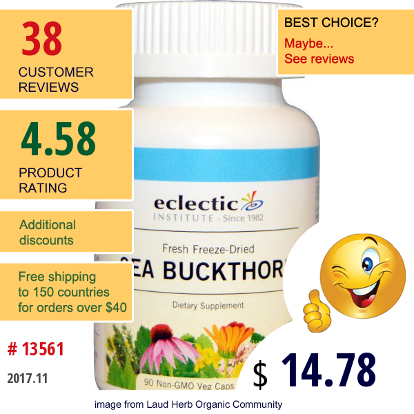 Eclectic Institute, Sea Buckthorn, 400 Mg, 90 Non-Gmo Veggie Caps