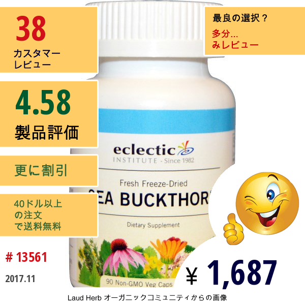 Eclectic Institute, シーバックソーン, 400 Mg, 90粒（非Gmoベジタリアンカプセル）