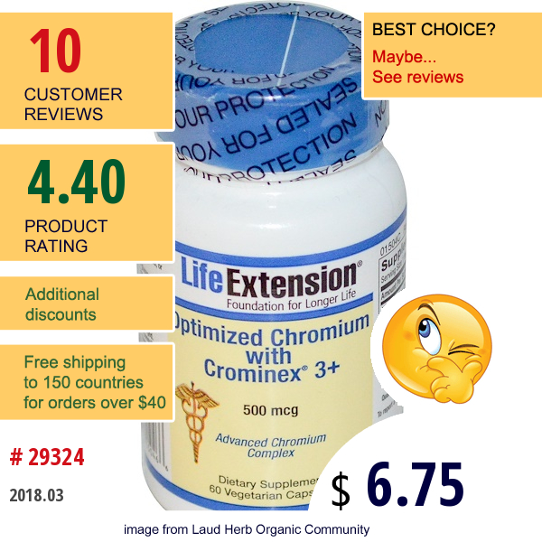 Life Extension, Optimized Chromium With Crominex 3+, 500 Mcg, 60 Veggie Caps