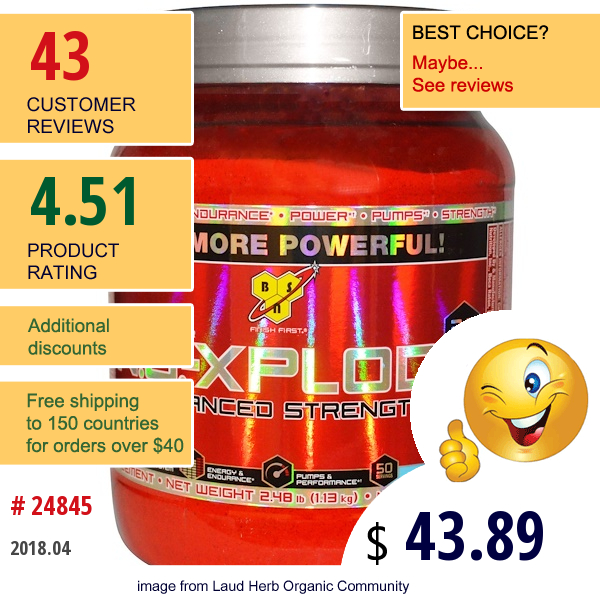 Bsn, N.o.-Xplode 2.0, Pre-Training Igniter, Blue Raz,  2.48 Lb (1.13 Kg)  