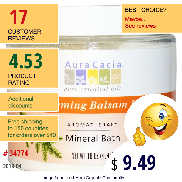 Aura Cacia, Aromatherapy Mineral Bath, Warming Balsam Fir, 16 Oz (454 G)