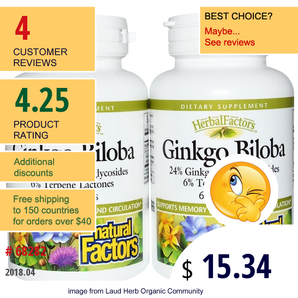 Natural Factors, Ginkgo Biloba, Bonus Pack, 120 Capsules  