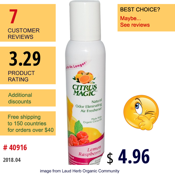Citrus Magic, Natural Odor Eliminating Air Freshener, Lemon Raspberry, 3.5 Fl Oz (103 Ml)  