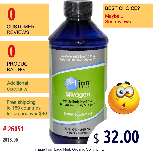 Phion Balance, Silvagen, Colloidal Silver, 10Ppm, 8 Fl Oz (240 Ml)  