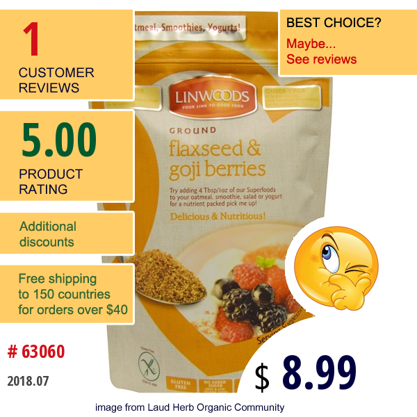 Linwoods, Ground Flaxseed & Goji Berries, 8 Oz (227 G) Linwoods, Ground Flaxseed & Goji Berries, 8 Oz (227 G)