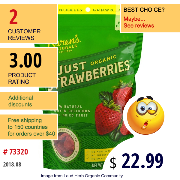 Karens Naturals, Organic, Freeze-Dried Fruit, Just Strawberries, 4 Oz (112 G)  