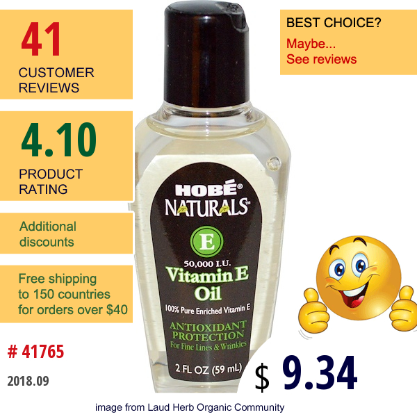 Hobe Labs, Naturals, Vitamin E Oil, 50,000 Iu, 2 Fl Oz (59 Ml)