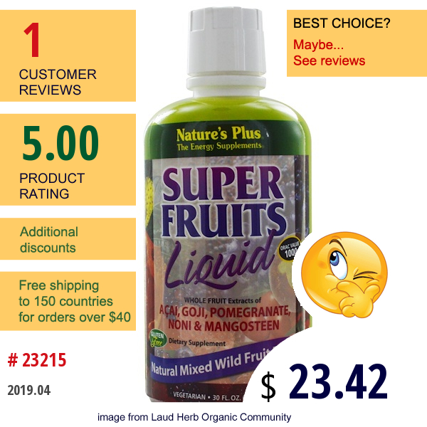 Natures Plus, Super Fruits Liquid, Natural Mixed Wild Fruit Flavor, 30 Fl Oz (887.10 Ml)  