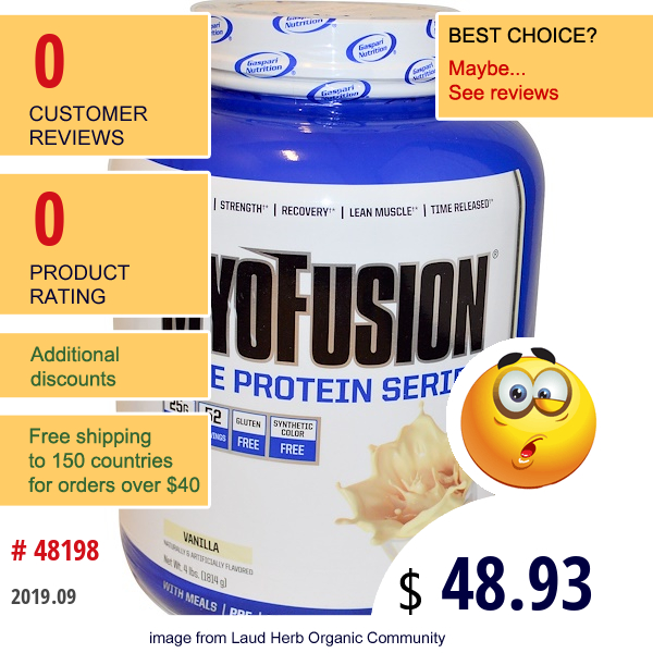 Gaspari Nutrition, Myofusion, Elite Protein Series, Vanilla, 4 Lbs (1814 G)  